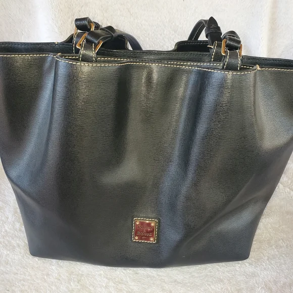 Black Leather Tote Bag with Contrast Stitching - Picture 1 of 14